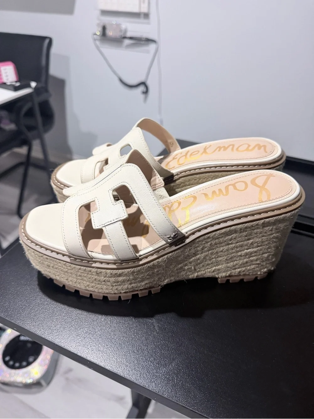 Sam Edelman Cream Espadrille Wedge Slide Sandals - Picture 1 of 4